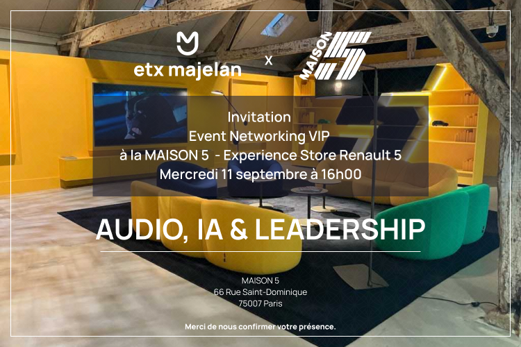 majelan_x's tweet image. 🔥 Plus que 5 places ! 🗓️
Rejoignez-nous le 11/09 à 16h à la Maison5 de Renault pour un événement dédié aux décideur·euse·s, avec des insights sur l’#audio, Majelan Pro et un échange avec Mathieu Gallet. 🎧

👉 Inscription via : contact@etxstudio.com

#Networking #Leadership
