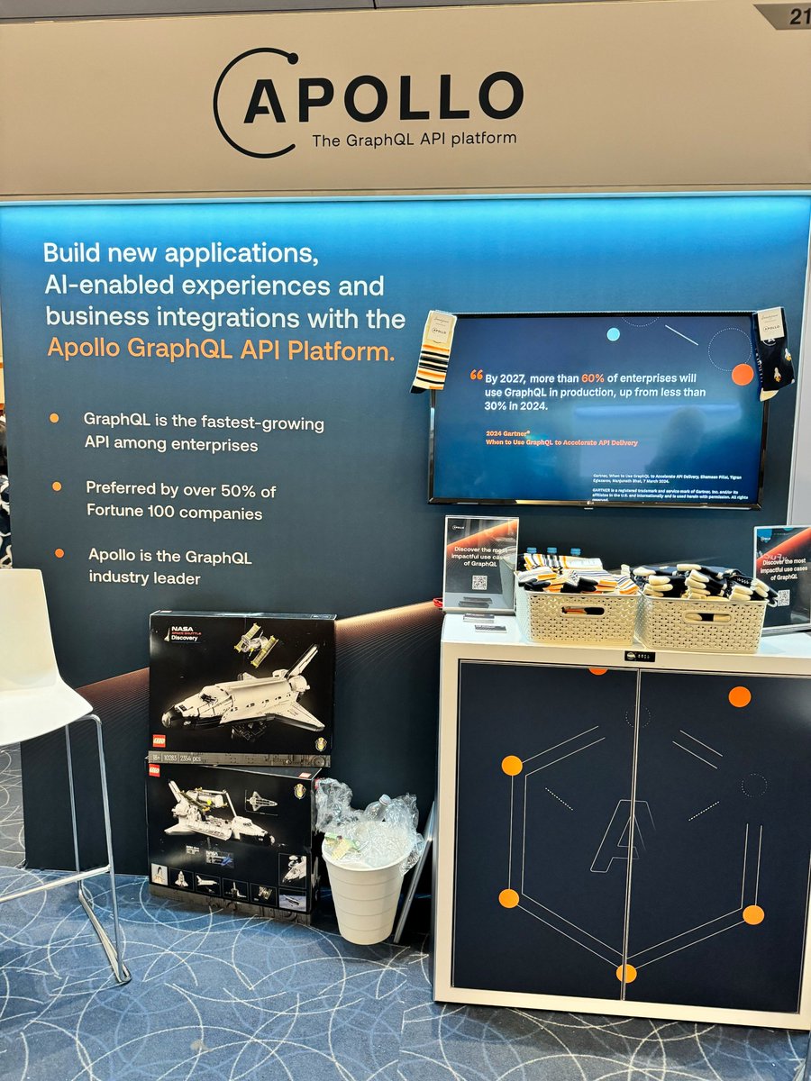 apollographql's tweet photo. We're excited to be at #GartnerAPPS in London this week! Visit booth #213 to learn why @Gartner_inc analysts predict that "by 2027, more than 60% of enterprises will use #GraphQL in production, up from less than 30% in 2024."

#ApolloFederation #Platformengineering #APIOps https://t.co/WcgXMne9e7