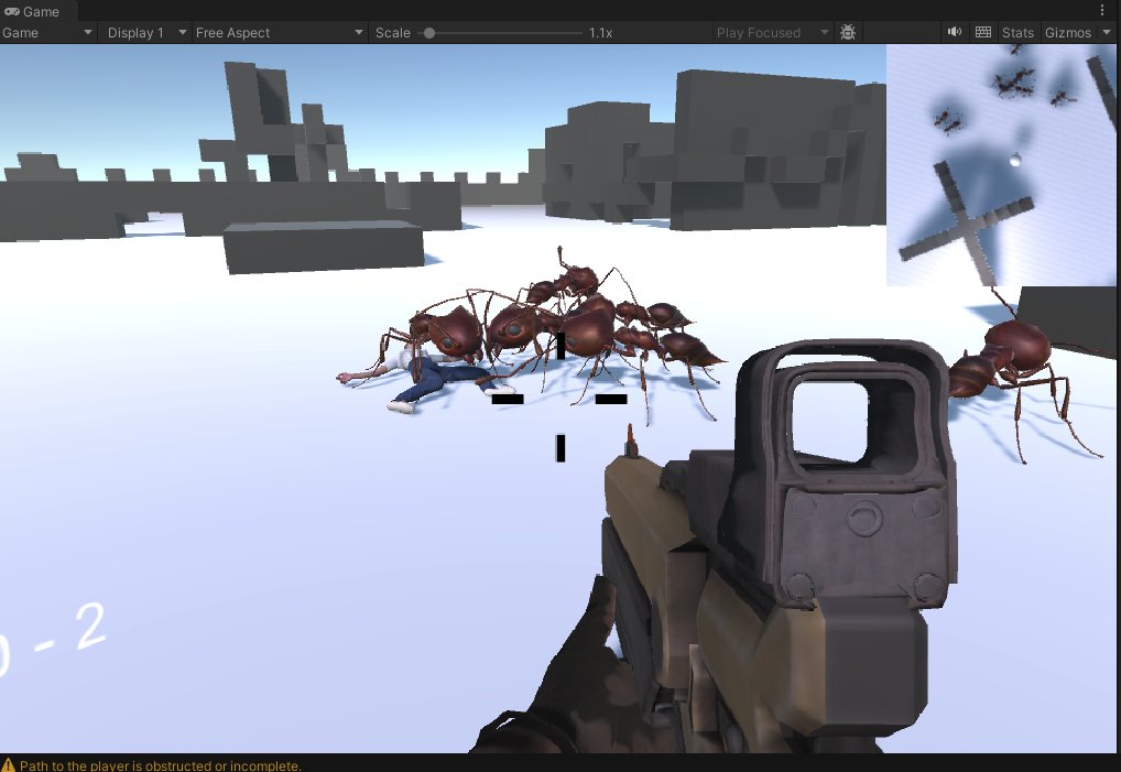 doginatank's tweet photo. Blimey, is this fast becoming brutal? More AI was added to the ants. Sadly, having a ton of problems with the NavMesh (my fault - lack of knowledge), andthis obstacle avoidance value seems to be the pain of my existence. #AntAttack #zxSpectrum #Unity3d #NavMesh https://t.co/h3MbWd5xBO