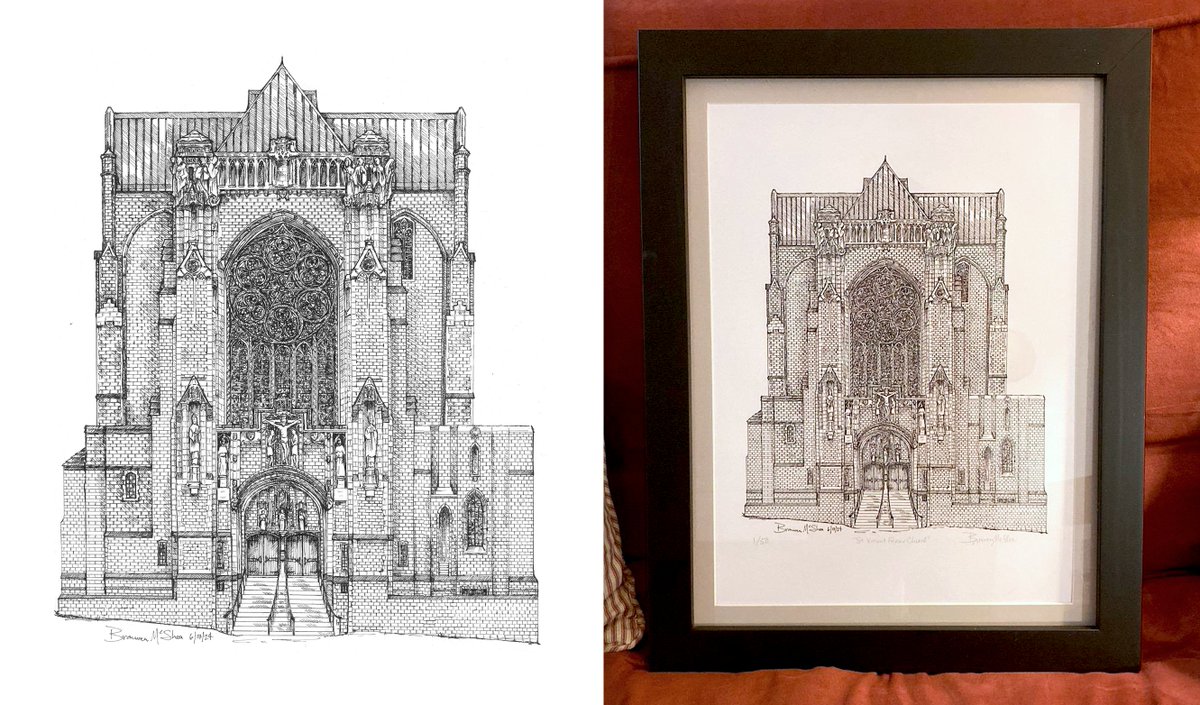 bronwenmcshea's tweet image. A framed version, right, of one of the limited edition letterpress prints I had made of my "St. Vincent Ferrer Church" and, left, a clearer view of what the prints look like.