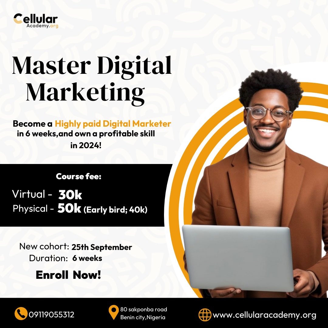 cellularacademi's tweet photo. Level up your digital skills with our course! Learn from experts and get hands-on training in SEO, social media, content marketing, and more. Join now and boost your career.
#techacademy #digitalmarketing #onlinelearning #careerskill2024 https://t.co/ADjoYMfPWI