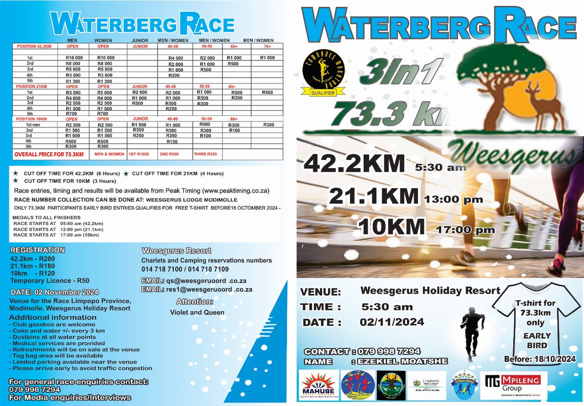 LeMiSho2025's tweet photo. If you are up for the Limpopo heat in the Waterberg district, then this race is definitely for you. Reasonable prices for all the distances.

#TrapnLos
#FetchYourBody2024
#90dayswithoutsugar
#RunningWithTumiSole
#runningteacher
#MorviteGang https://t.co/Lb04uEd2Xr