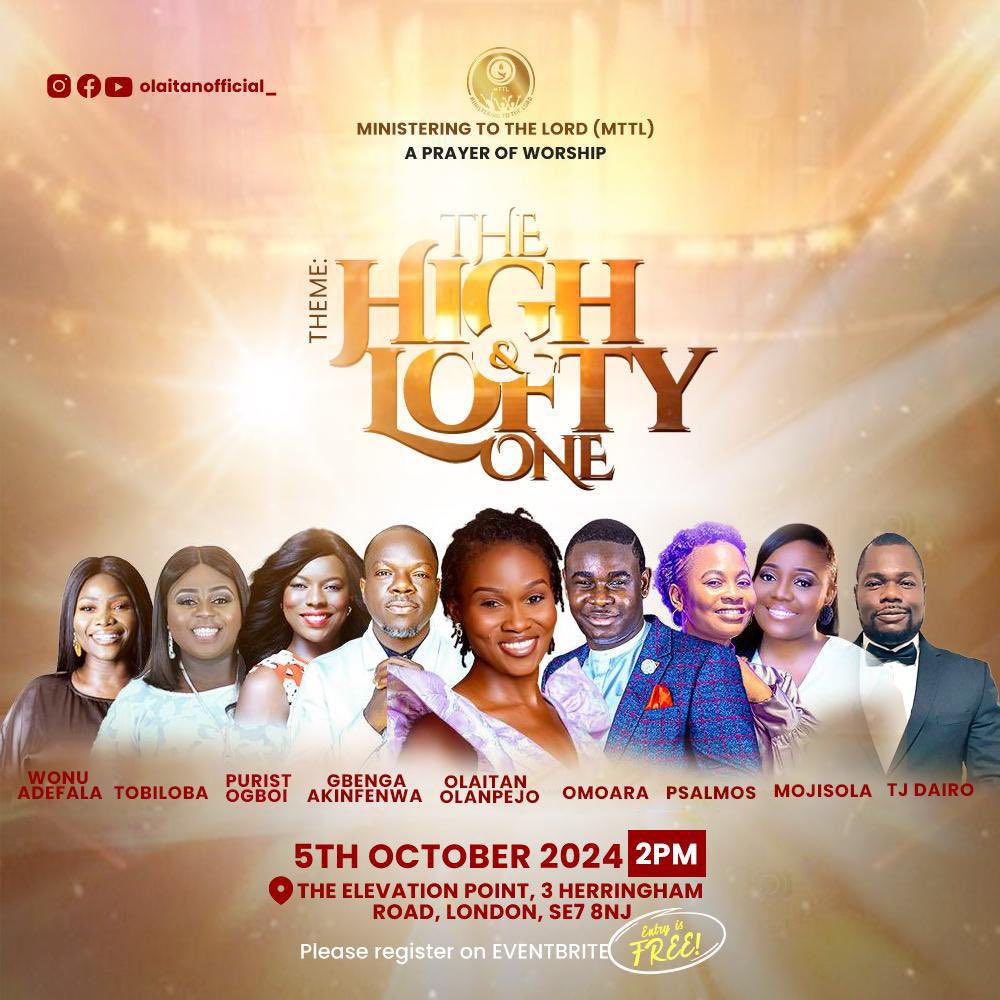 The next MTTL is on the 5th of October 2024, at The Elevation Point Church in London. Entry is free but registration is required on Eventbrite due to limited seats. This is where true worshippers from all over the world come together to minister to the LORD in Worship.
