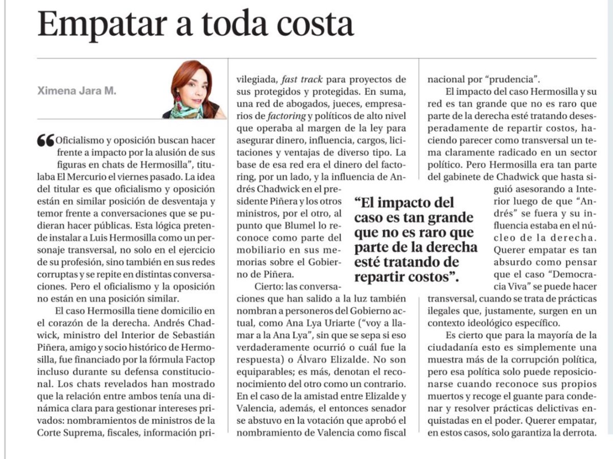 El caso Hermosilla está tan en el corazón de Chile Vamos que, en lugar de sumarse con entusiasmo a la acusación constitucional en contra de Vivanco, que es lo esperable, quieren negociar que entre Muñoz. Mientras, "no lo descartan". 

Es un escándalo. No, no tienen cómo empatar.