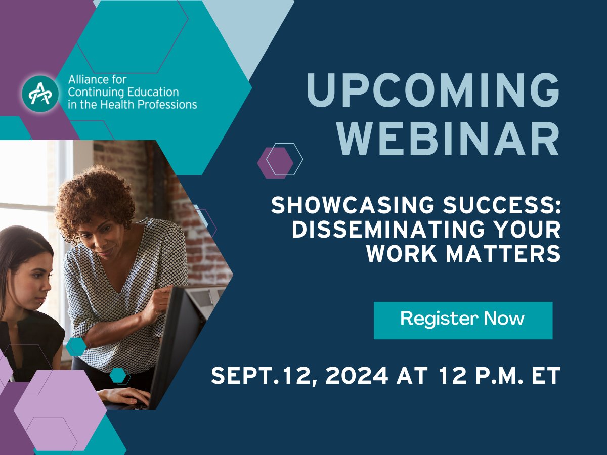 Join us on Sept. 12 at 12 PM ET for the webinar, "Showcasing Success: Disseminating Your Work Matters." Whether new to dissemination or a seasoned pro, our expert panel will share tips on measuring impact and effectively spreading your work. learn.acehp.org/products/showc…