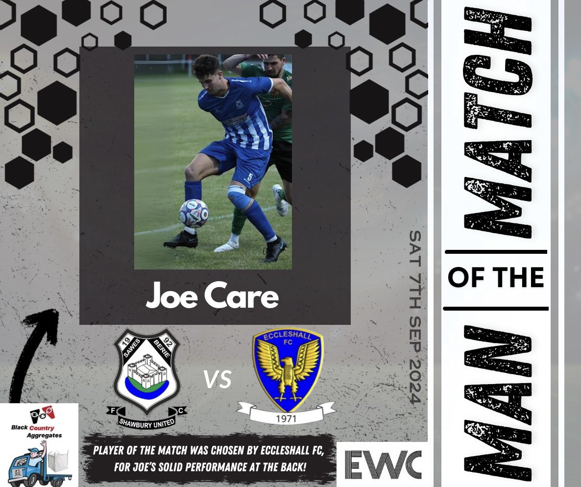 shawburyutd's tweet photo. Saturday’s MOTM v @EccleshallFC was @JoeTCare !
Sponsored by Worcestershire Caravan Sales!
Well Played Joe! ⚫️⚪️ https://t.co/a9geMfXAOy