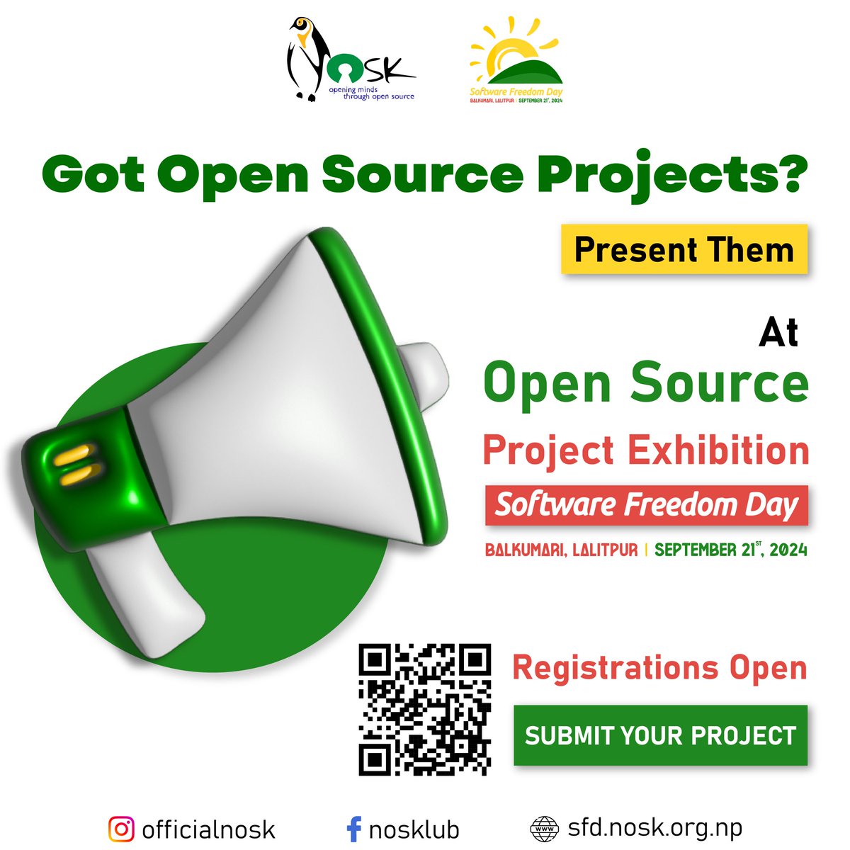 OfficialNosk's tweet photo. Got an Open Source Project? 

Showcase it at our Open Source Project Exhibition on Software Freedom Day, happening on September 21st, 2024, at Balkumari, Lalitpur. 

Submit your project here: https://t.co/AH7xbFrDjF https://t.co/hy5jSxlr4V