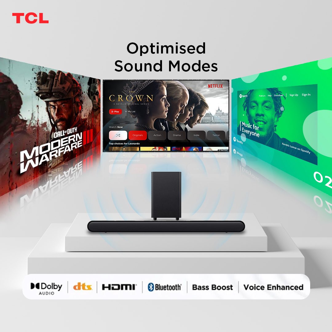 ghana_tcl's tweet image. The TCL 3.1 inch Soundbar delivers optimized audio for every content type, so you can feel the rhythm, hear the passion, and experience the power of every explosion and every whisper. 

Tag a friend who needs this in their life! 
DM to learn more. 
#TCLSoundbar #Audiophile…