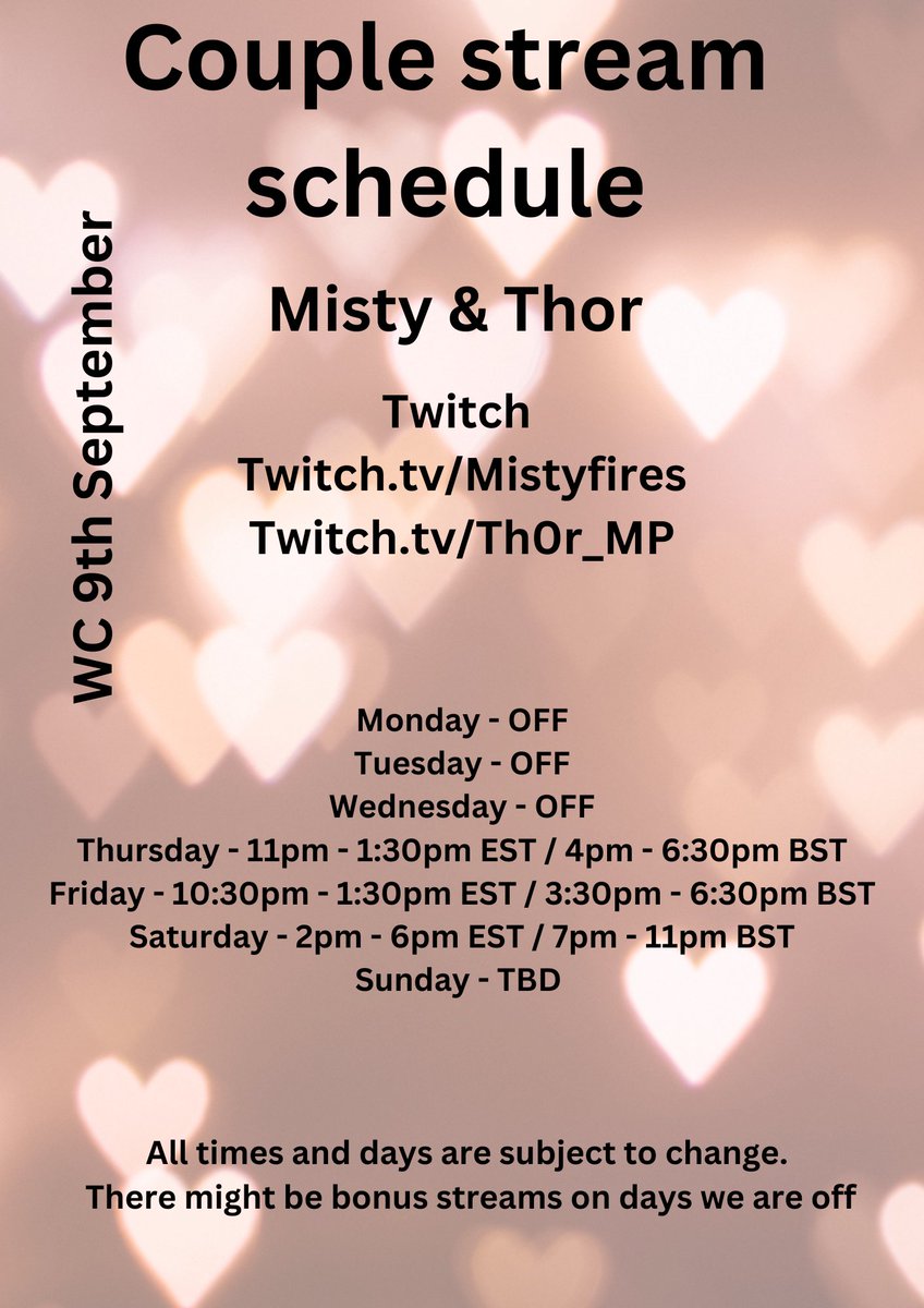 Thanks again to the beautiful <a href="/MistyFires/">Misty Fires 🇬🇧🇺🇸</a> for the awesome looking stream schedule.