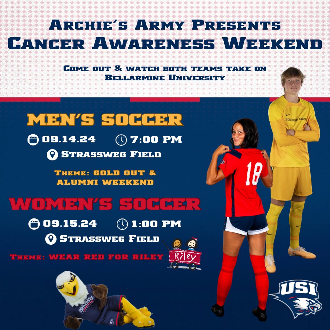 This weekend, we stand for Cancer Awareness 💛❤️ Wear gold Saturday for the men’s soccer Gold Game and be one of the first 200 to get a free CURE Childhood Cancer bracelet. Sunday, wear red for the women’s Red Out for Riley. First 150 get a red Riley flag. Let’s show our support!
