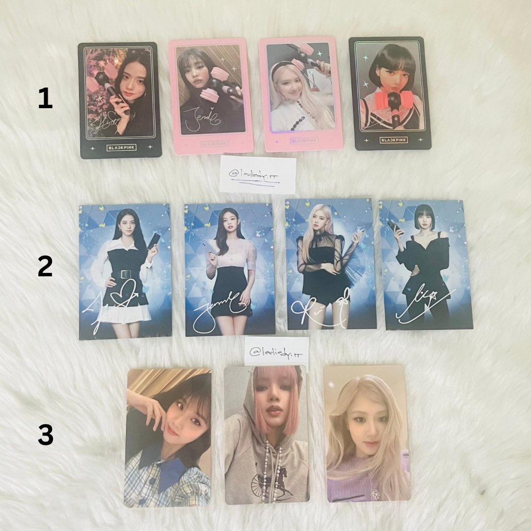 ujeongph's tweet photo. [ON-HAND] BLACKPINK OFFICIAL PHOTOCARDS

1. BLACKPINK LS SPECIAL GIFT — 300 ea. with free sleeves &amp; toploader

2. BLACKPINK x GLOBE — 40 ea. with free sleeves

3. GLOBAL OFFICIAL FAN CLUB BLINK MEMBERSHIP EARLY BIRD — 550 ea. with free sleeves &amp; toploader

DM for inquiries ☺️ https://t.co/sTXZgRtDrr
