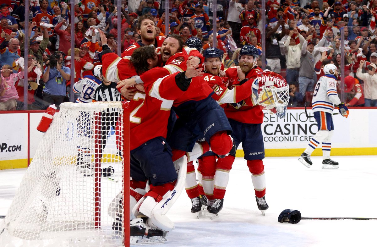 FlaPanthers's tweet photo. BREAKING NEWS: Game 7 (EDM) just received a 55 minute standing ovation from us after watching it again for the 200th time https://t.co/GAhSXjWdJz
