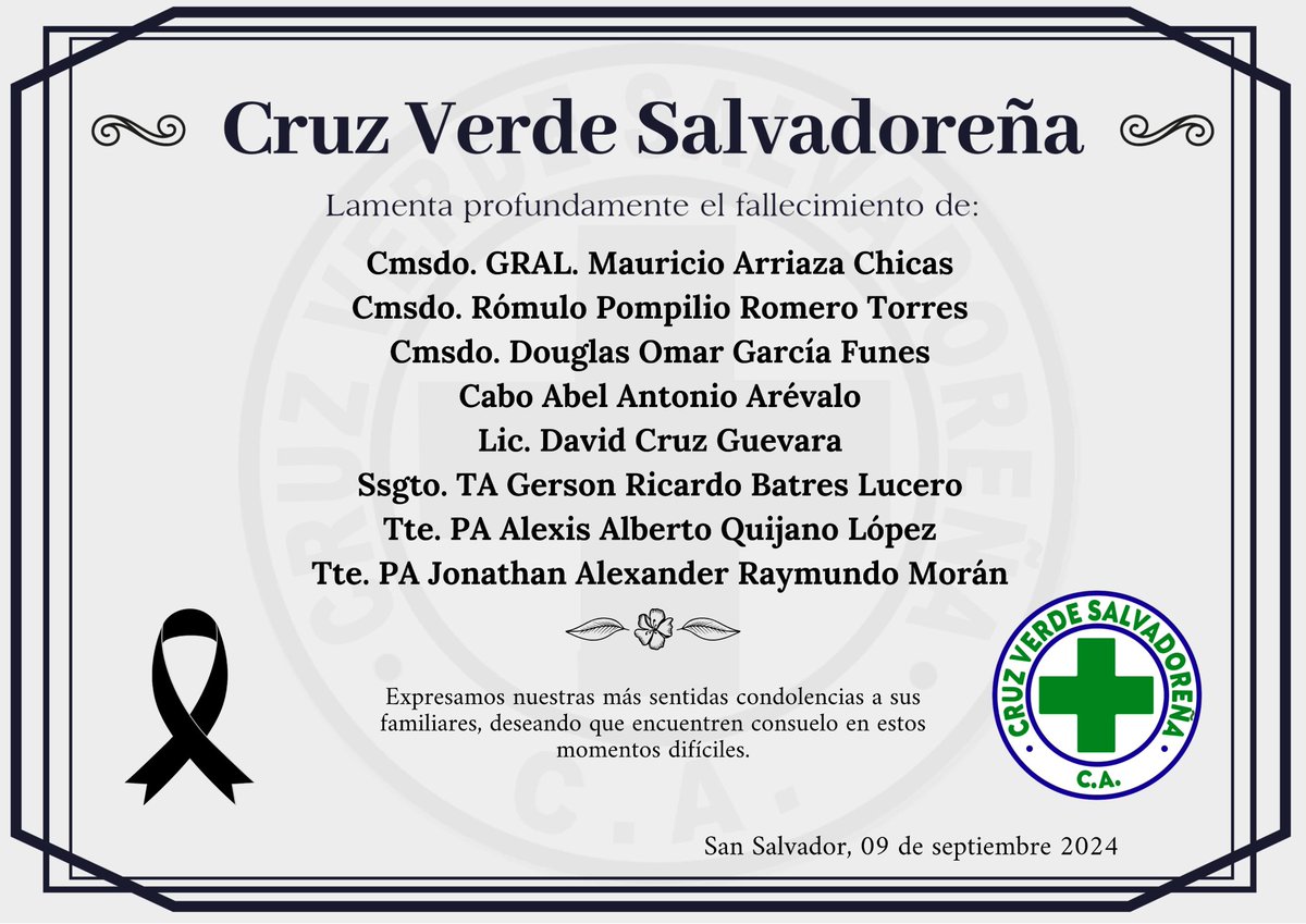 CruzVerdeStaAna's tweet photo. Cómo institución perteneciente al sistema nacional de protección civil, brindamos nuestro más sentido pésame a las familias y confiando en Dios brinde paz a sus corazones. https://t.co/X1i8Yalmev
