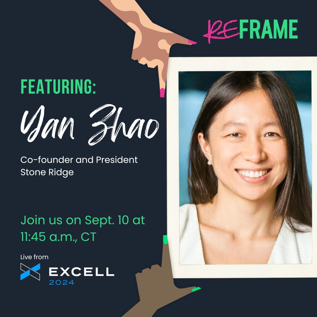CarsonGroupLLC's tweet image. This week, we sit down with Yan Zhao, co-founder of Stone Ridge, for an in-depth interview on #ReFrame live from #Excell!  

We'll dive into:  
💼 Her career journey 
💡 Her leadership philosophy 
🚀 How she's shaped the Stone Ridge’s success.  

Don’t miss out on her invaluable