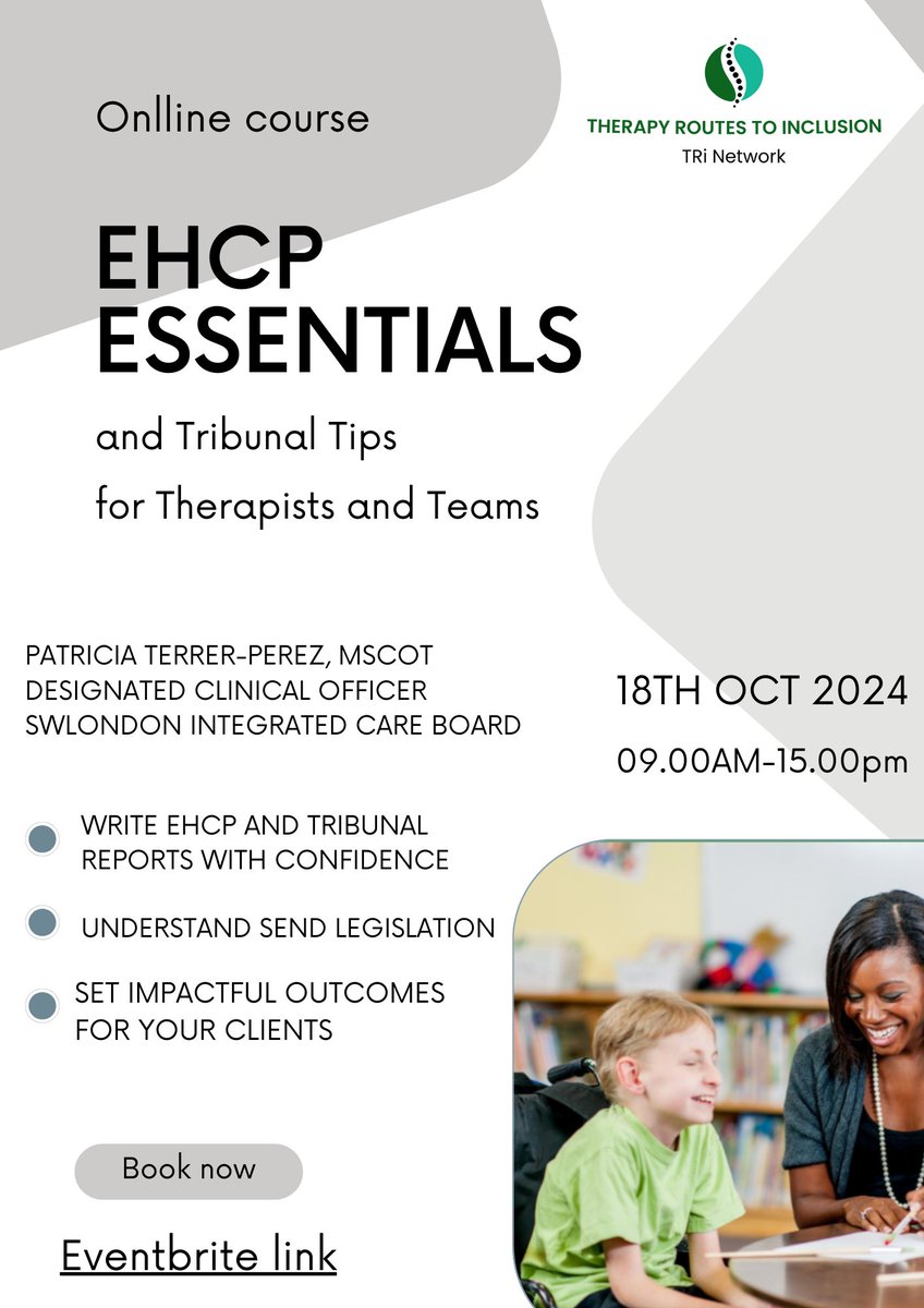 🚨 Calling all therapy professionals! 🚨
Struggling with #EHCP contributions or anxious about #SEND Tribunals? Join our online workshop for essential tips and strategies! 💡

📅 18th Oct | 🕒 9am-3pm
Limited spots / last one this year, don’t miss out!
👉 shorturl.at/x9BvF