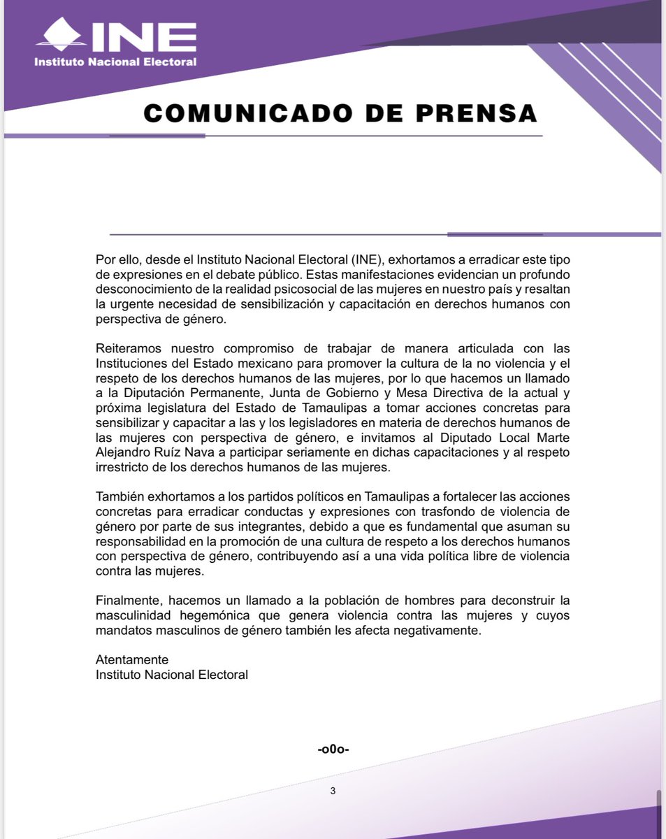 📑 #BoletínINE | Pronunciamiento sobre declaraciones del diputado local de Tamaulipas, Marte Alejandro Ruíz Nava. tinyurl.com/bdzekw52