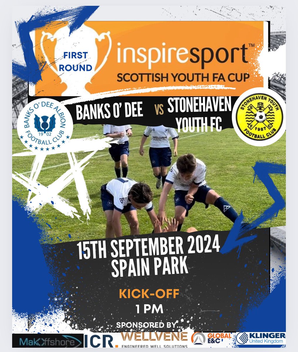 Excited for our first round of the <a href="/inspiresport/">inspiresport</a> <a href="/ScottishYouthFA/">Scottish Youth FA</a> Cup on Sunday. Banks O’Dee v Stonehaven Youth FC - Spain Park 1pm ⚽️ ⚽️