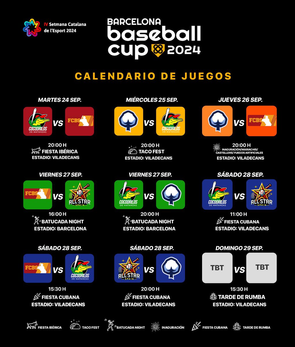 🏆 Barcelona Baseball Cup - 4a Setmana Catalana de l’Esport
📅 24 a 29 de Septiembre
🎟️ Tiquet por dia - 15€ / 20€
🎫 Abono - 55€

🔝🏆🇲🇽🇨🇺🇪🇸 

Abono del torneo en boletomovil
boletomovil.com/evento/abono-b…