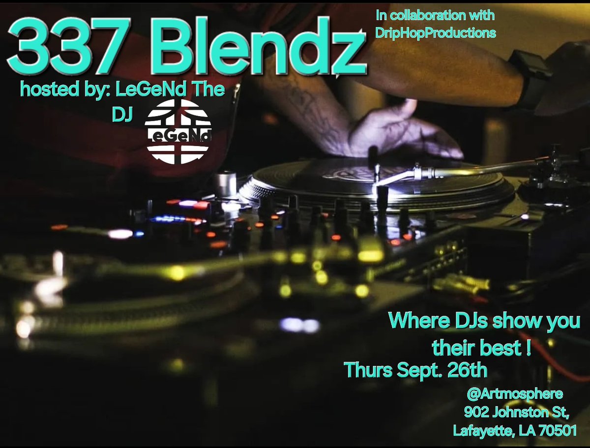Legend_TheDJ's tweet image. Whats DJs in the 337 area ! You looking to link with like minds? Or better yet, have a set you want to try out live ? Tap in so we can throw down Sept 26th ! Out of city DJs welcomed ! 

#GoDjs #GoDjsGlobal #LeGeNdTheDJ #DjLife #Culture #LafayetteLA #337 #LouisianaDJs