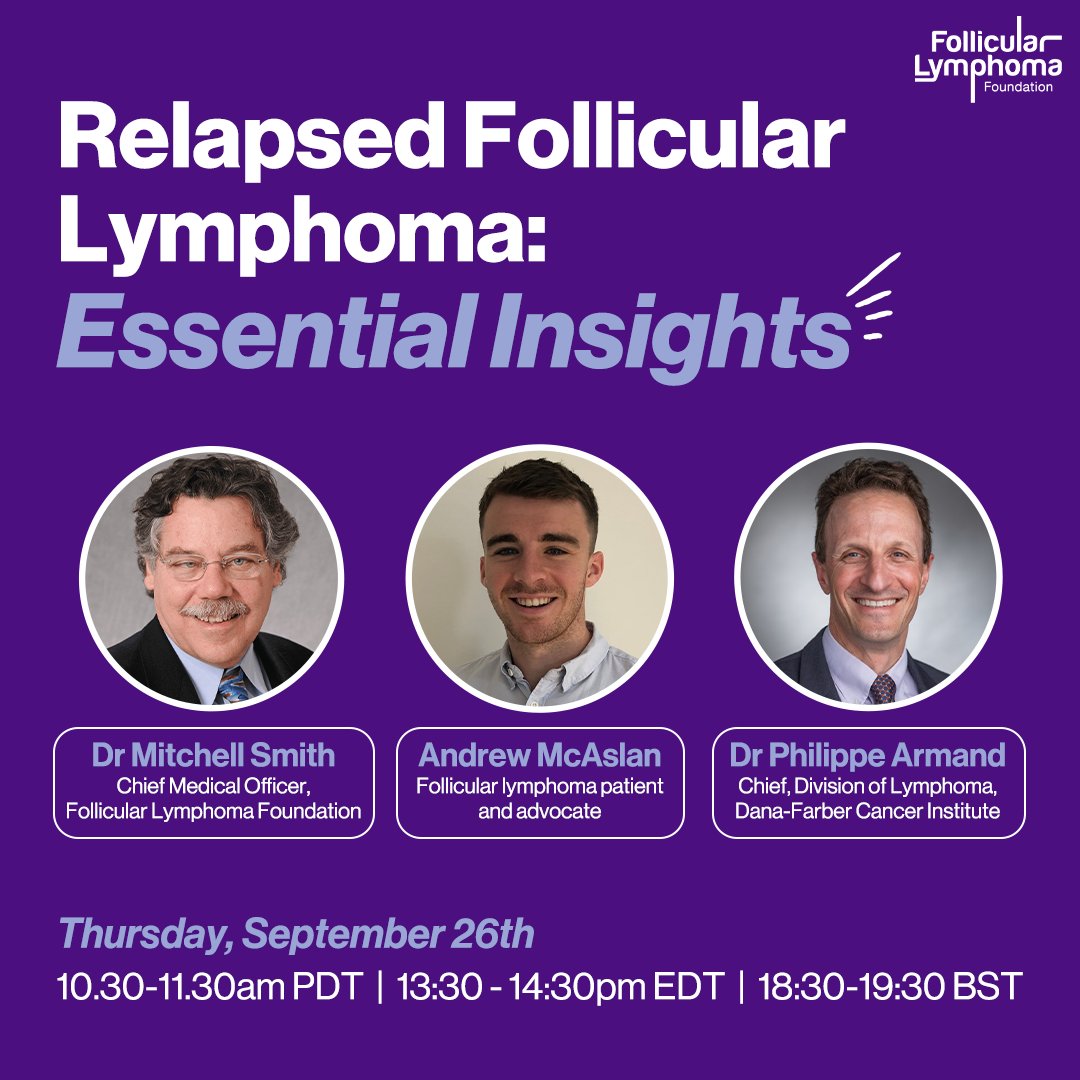 Follicular Lymphoma Foundation (@cure_fl) on Twitter photo âĄUpcoming Webinar âĄ
âJoin us for expert advice and patient perspectives on managing relapse and treatments. World-renowned oncologists will answer your questions.â
đ
Thurs, Sept 26thâ
đ 10:30 PDT | 13:30 EDT | 18:30 BST | 19:30 CESTâ
đĽ Free!â
đus02web.zoom.us/webinar/regist⌠âĄUpcoming Webinar âĄ
âJoin us for expert advice and patient perspectives on managing relapse and treatments. World-renowned oncologists will answer your questions.â
đ
Thurs, Sept 26thâ
đ 10:30 PDT | 13:30 EDT | 18:30 BST | 19:30 CESTâ
đĽ Free!â
đus02web.zoom.us/webinar/registâŚ
