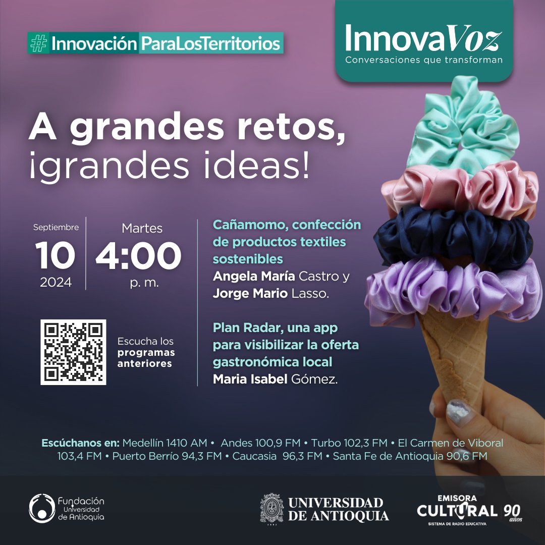 UdeA's tweet photo. 🎙️ ¡Emprender es posible! ⚡🙌🏽👩‍💼 Hablemos de emprendimientos que le apuntan al crecimiento sostenible de las economías locales, basadas en la diversidad y el talento de nuestro país 🚀✨
💡 Escucha los anteriores programas aquí: https://t.co/6AS0HKhtBd
#InnovaVoz #InnovaciónUdeA https://t.co/L5UfnSXhOS
