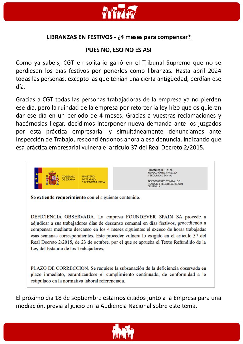CGTfoundeverSVQ's tweet photo. Especial inspección de trabajo. Boletín oficial CGT Foundever Sevilla 2024. Seguimos luchando por nuestros derechos! https://t.co/1ENkKRKWiA