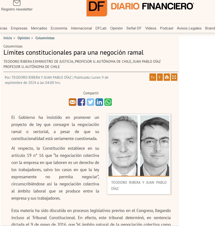Hoy, en Diario Financiero, sobre constitucionalidad de la negociación ramal.

df.cl/opinion/column…