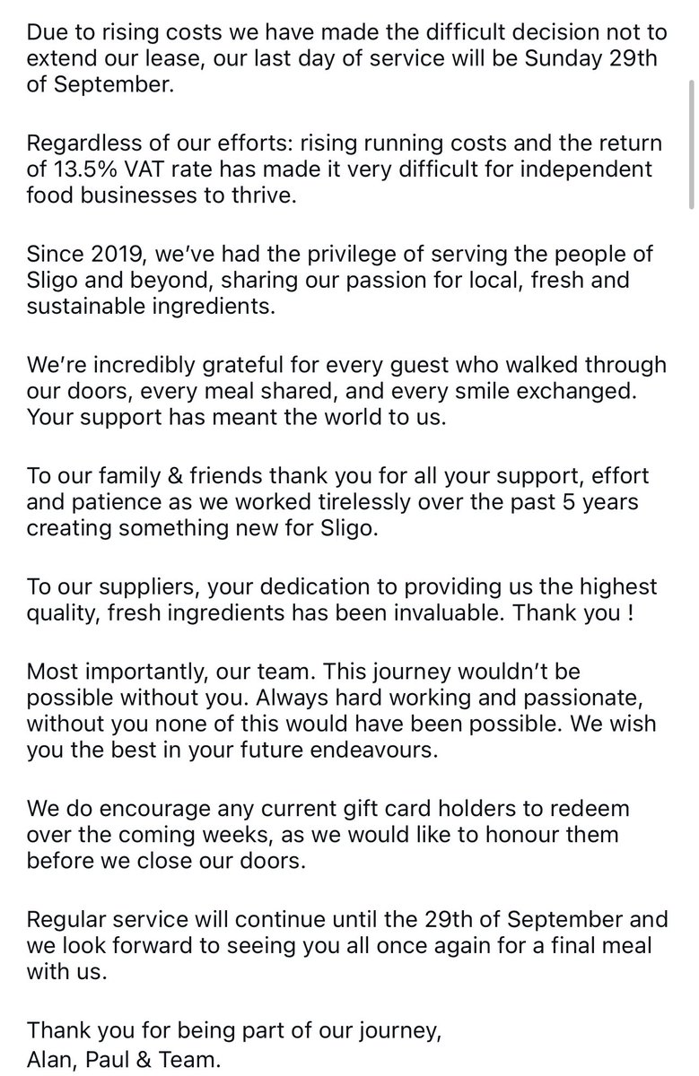 It is with a heavy heart that we announce the closing of our doors after five amazing years. Our last day of service will be Sunday 29th September.