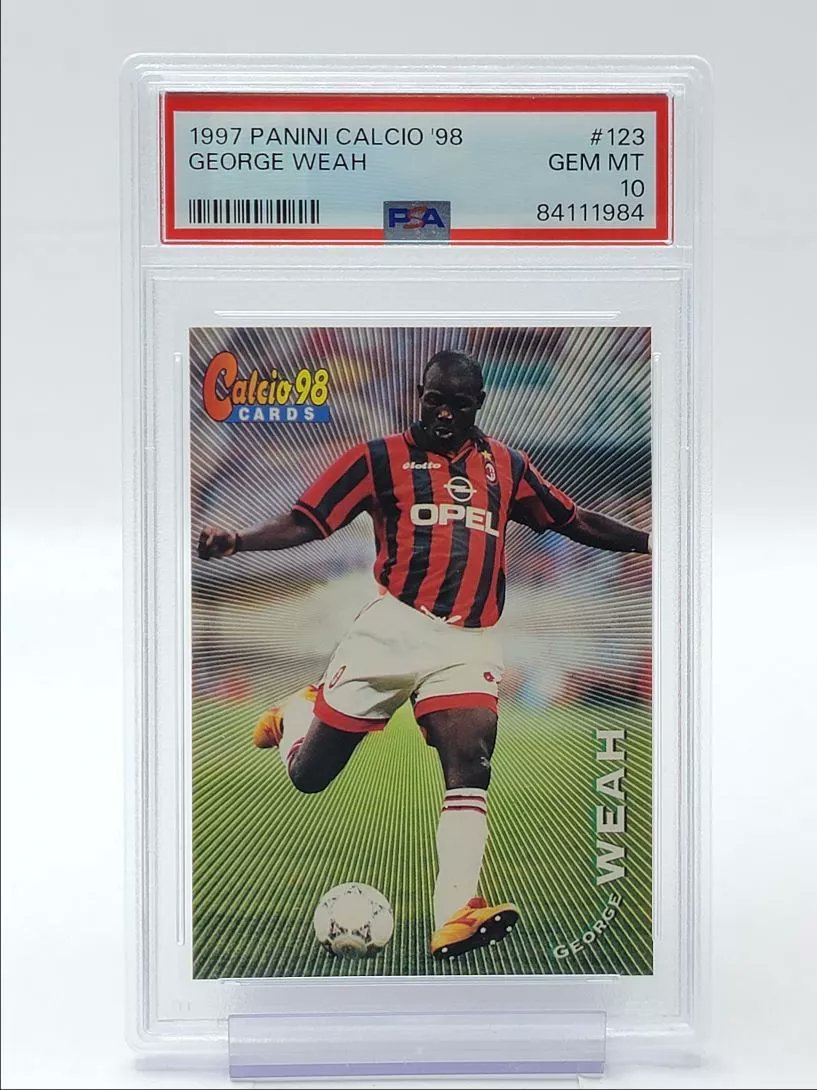 Lupodebupo's tweet photo. @TheRealNesquik @jcutlersburner 1997 Panini Calcio 98 George Weah #123 PSA 10 https://t.co/hmh2QUG4Av