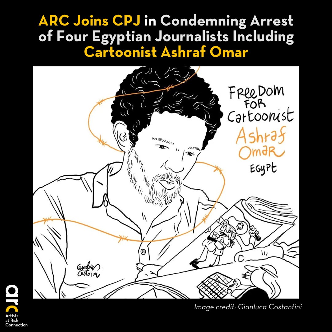 AtRiskArtists's tweet photo. #Egypt: ARC joins 33 rights & press freedom organizations in condemning the recent arrests & enforced disappearance of 4 Egyptian journalists -Ashraf Omar, Khaled Mamdouh, Ramadan Gouida, & Yasser Abu Al-Ela – & calls for their immediate release
Statement: https://t.co/6jf7DIE0fd https://t.co/nFH1RY9vR9