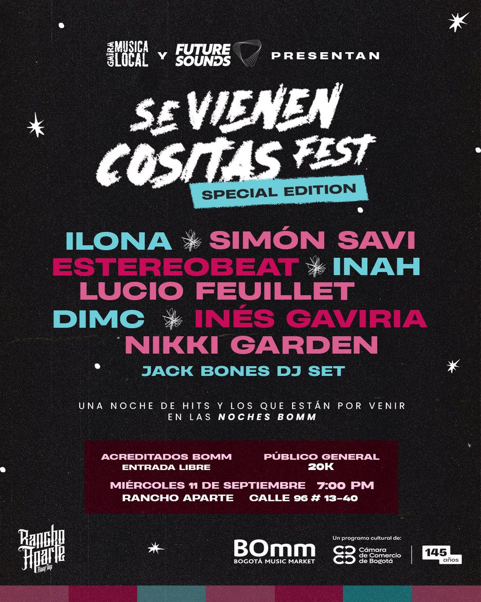 Gente linda!! Nos vemos este Miércoles 11 de Septiembre en el “Se vienen cositas fest” en Rancho Aparte. Adelanto de lo que viene!! 😊🎶🎶🎶🎶🤘💜

#Ilona #Bomm #TalentoColombiano