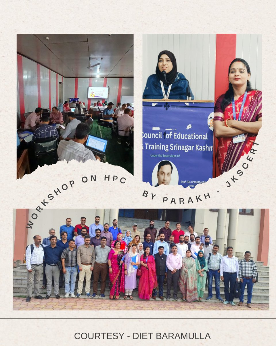 DIET_BARAMULLA's tweet photo. Two Day long Workshop on HPC organized by #PARAKH NCERT &amp; Assessment Wing concluded in JKSCERT. The competency based assessment is a major shift in how we think of Education. 

@PARAKH
@indranibhaduri 
@ParikshatManhas
@MOE
@ncert 
@AlokKum36531399
@SchoolEdujkut
@GhGhreshi27 https://t.co/8dBlD3Nx6b