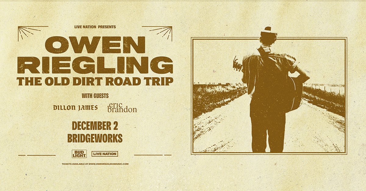 🤠CONCERT ANNOUNCEMENT🤠

<a href="/owenriegling/">Owen Riegling Music</a>: The Old Dirt Road Trip 

🗓️ December 2nd, 2024
📍 Bridgeworks 

🎫 on sale Friday, September 13th at 10am, better yet join the KX Morning Ride on Friday morning for your chance to pick up a pair of tickets before they go on sale!👏