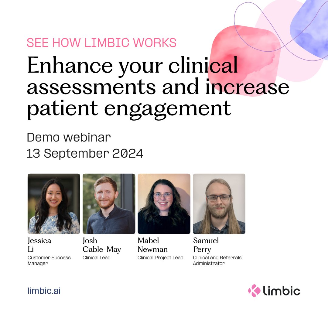 Limbic (@limbic_ai) on Twitter photo π― Meet your speakers for our upcoming demo webinar! π―
Our team is excited to show you how Limbic supports clinicians and patients across the care pathway with a case study from <a href="/livingwellbrum/">Living Well</a> π
Reserve your seat now to see how clinical AI works π«π
eu1.hubs.ly/H0cdMPY0 π― Meet your speakers for our upcoming demo webinar! π―
Our team is excited to show you how Limbic supports clinicians and patients across the care pathway with a case study from <a href="/livingwellbrum/">Living Well</a> π
Reserve your seat now to see how clinical AI works π«π
eu1.hubs.ly/H0cdMPY0