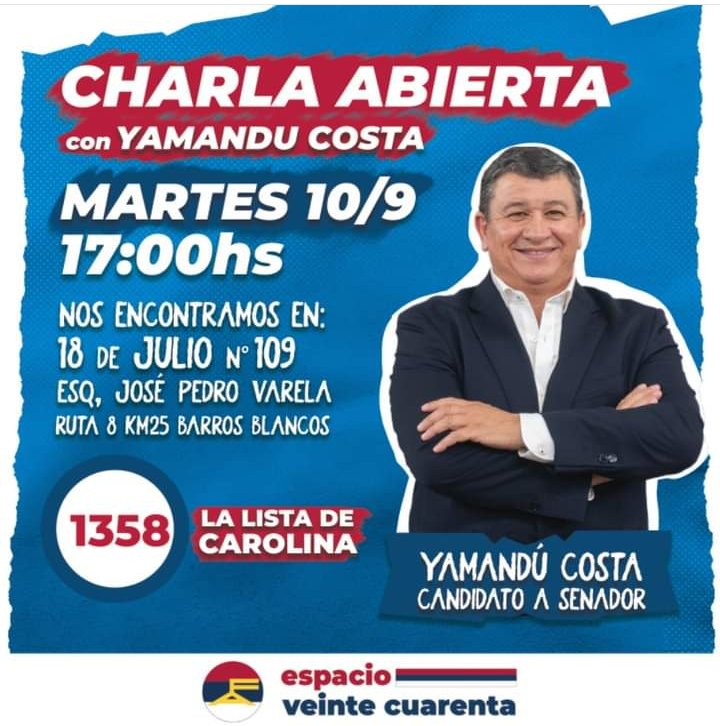 Espacio2040Mvd's tweet image. Atento Barros Blancos!!!
Charla abierta junto a Yamandú Costa.

🗓️Martes 10 de Set.
⏰17:00 horas  
📌18 de Julio N°109 esq, José Pedro Varela.
Ruta 8 km25, Barros Blancos.

#Sentiteparte #Tenemosrazones #yamanducosta 
#espacio2040