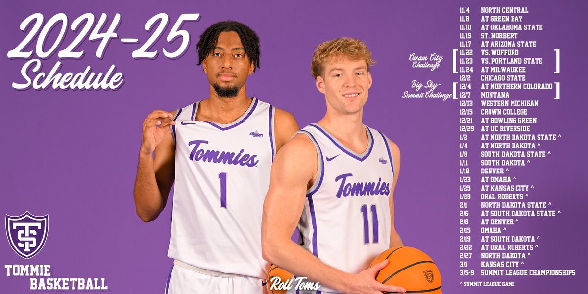 The full 2024-25 schedule 😤 Put it on the calendar

See you in Schoenecker on Nov. 4!

Full Schedule: bit.ly/4dVf3ou
Season Tix: bit.ly/3SDYvZn

#RollToms