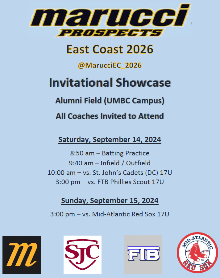 MarucciEC_2026's tweet photo. Exciting weekend coming up. 4 very talented teams showcase their abilities at one location (Alumni Field - UMBC). Coaches interested in attending, please DM. Thank you to the coaches that have confirmed  

Mid-Atlantic Red Sox 17U
FTB Phillies Scout Team 17U
St. John's Cadets 17U https://t.co/Eu8t5BsBlL