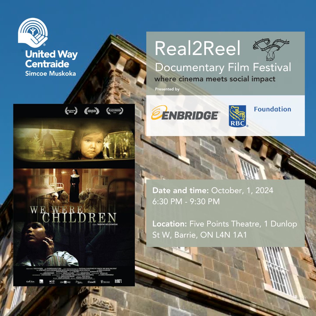Don’t miss *We Were Children* on Oct 1 at 6:30 PM, Five Points Theatre, Barrie. A powerful film on the Canadian residential school system. 🎟️ $7tickets: tprocob.ticketpro.ca/en/pages/COB_R…

#Documentary #FilmScreening #ResidentialSchools #BarrieEvents #Real2Reel