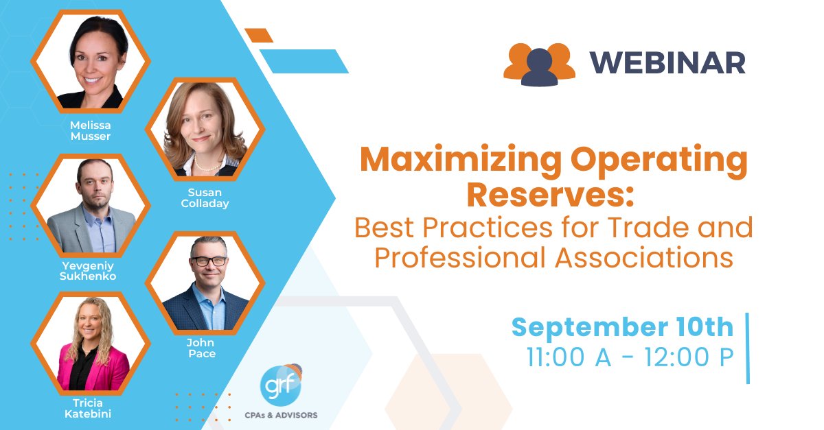 GRFCPAs's tweet image. Last chance! Join our GRF team TOMORROW for a live online session on maximizing your operating reserves. Learn best practices for setting reserve targets, managing financial risk, and boosting credibility.  hubs.ly/Q02P9-nf0
#grfcpa #accounting #financialreserves #webinar