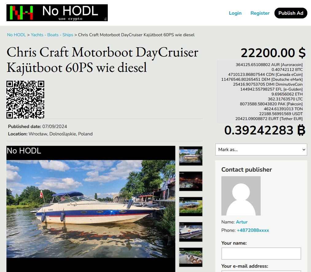 _No_HODL_'s tweet image. New announcement in #NoHODL platform.
#Boat #chriscraft to buy for #crypto

nohodl.org/vehicles/yacht…

Acceptance: $BTC $LTC $USDT

#NH #GoodsForCrypto #chriscraftboat #cryptocurrency #CryptoNews #CryptoPayments