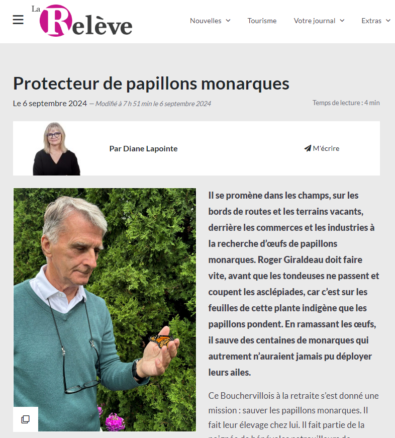 Alex_Huet's tweet photo. Roger Giraldeau est l'un de nos patrouilleurs de longue   du programme Effet papillon de
@FondDavidSuzuki . Un exemple d'implication citoyenne et de protection de la biodiversité. Au nom de la Fondation, Merci mille fois pour tout 🦋 https://t.co/zuuWGj2NJd…

@JournalReleve https://t.co/L8jOBcotiS