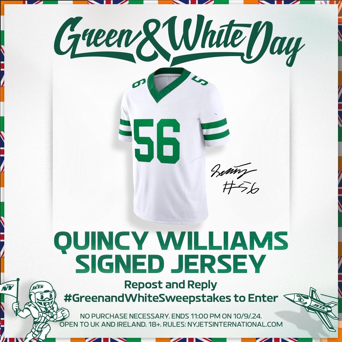 New York Jets UK & IE (@nyjetsinukandie) on Twitter photo One final Green & White giveaway? Go on then
Follow, RT and reply with #GreenandWhiteSweepstakes for your chance to win a signed <a href="/quincywilliams_/">Quincy Williams</a> jersey! 🙌
Rules: nyjetsinternational.com/green-and-whit… One final Green & White giveaway? Go on then
Follow, RT and reply with #GreenandWhiteSweepstakes for your chance to win a signed <a href="/quincywilliams_/">Quincy Williams</a> jersey! 🙌
Rules: nyjetsinternational.com/green-and-whit…