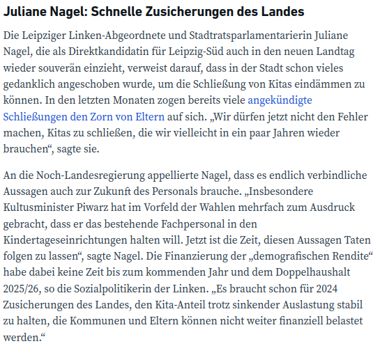 luna_le's tweet photo. Im Wahlkampf haben es viele gefordert, die @LINKE_LTSachsen macht ernst &amp; beantragt #KitaMoratorium jetzt im #Landtag: die sinkenden Kinderzahlen müssen zur Verbesserung der Betreuung &amp; Entlastung der Erzieher*innen genutzt werden. Dafür muss der Landeszuschuss stabil bleiben. https://t.co/2cSBfQWKIZ