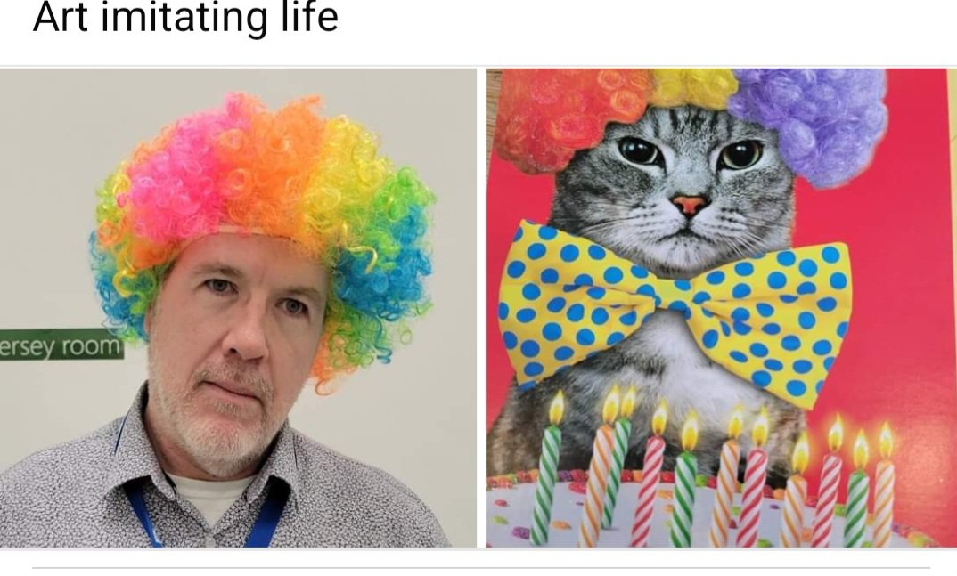 kerfaffle's tweet image. Me attempting to look like the cat on this birthday card.