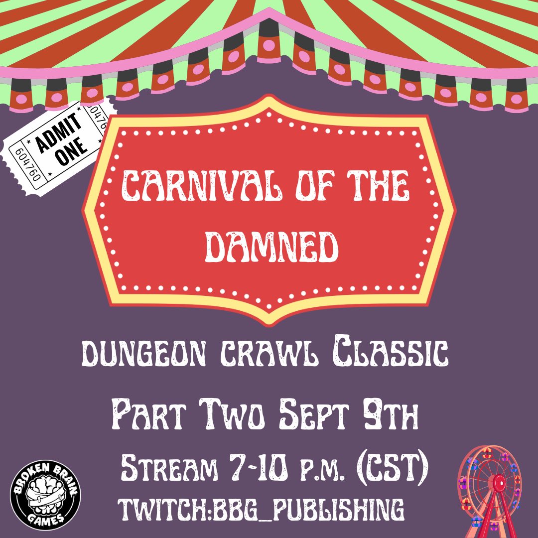 Hope yall had a great weekend. We @rainbow_fox_fire @kssyr_ig <a href="/SparxxValentine/">🐰🪭Sparxx Valentine | Viera VTuber</a> judged by @ericanerdyyogi are journeying back into the pink mist for the finale of Carnival of the Damned. Come hang out tonight at 7 p.m. 

twitch.tv/bbg_publishing

#dungeoncrawlclassics #rpgstream