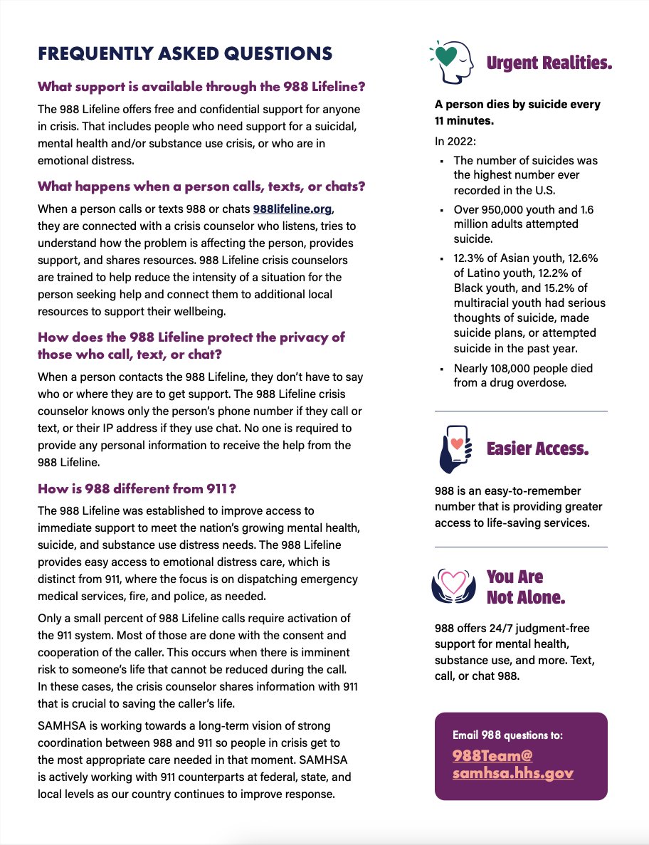 <a href="/Action_Alliance/">Action Alliance</a> A7: We find the 988 Suicide &amp; Crisis LifeLine fact sheet is a great guideline for communication around suicide. It's also important to reach out to resources that provide affirmative health care - check out our resource page for more: dontmindme.org/resources-supp… #BeThere #SPM24