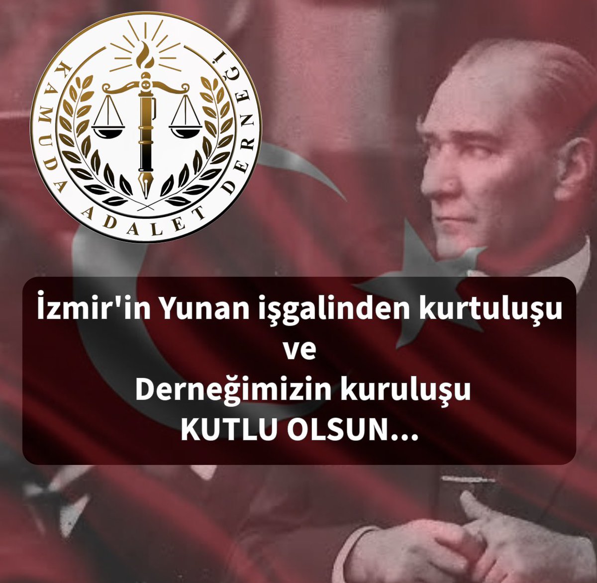 Kamuda kaybolan adaletin yeniden tecellisi için "Kamuda Adalet Derneği" mizi böyle anlamlı bir günde kurmuş bulunmaktayız. İzmir'in kurtuluşu ve ADALED'in kuruluşu KUTLU OLSUN! 
#adaled #9eylülizmirinkurtuluşukutluolsun #9eylül #adalet