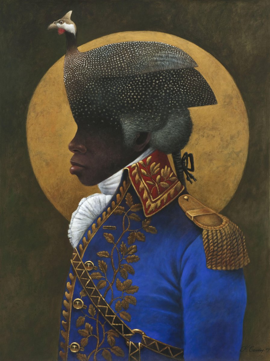 JoohnChoe's tweet photo. Toussaint Louverture appears to be the only human being in modern history who was born a slave and then led the country in which he was enslaved; the only other human who appears to have done anything similar is Servius Tullius (ca. 578-535 BC). 

Unlike Tullius, however, Toussaint actually staged the only successful slave revolt in human history in his country.

Today, that country is Haiti.

Louverture was born in Breda, Saint-Domingue, from ethnic Aja parents who were originally from modern-day Togo & Benin. Historical evidence suggests he was manumitted, or freed, at some point between 1772-1776; in 1791, at the Bois Caïman ceremony, a slave rebellion began, in which Louverture started out as a 50-year-old lieutenant, and then rose to the rank of self-appointed governor.

Louverture is a complex historical figure alongside Jean-Jacques Dessalines, the other widely acknowledged 'father of Haiti', and a Tweet in the context of an utterly (pardon me) f**king stupid political hot-button issue like "@JDVance Said Haitian Immigrants Eat Cats!" isn't really the place to explore all that. 

But that's why we have paintings; this is Toussaint L'Ouverture by François Cauvin, 2009 (who appears to be on Instagram, link in last tweet)

1/
https://t.co/zFlqZs7uh8