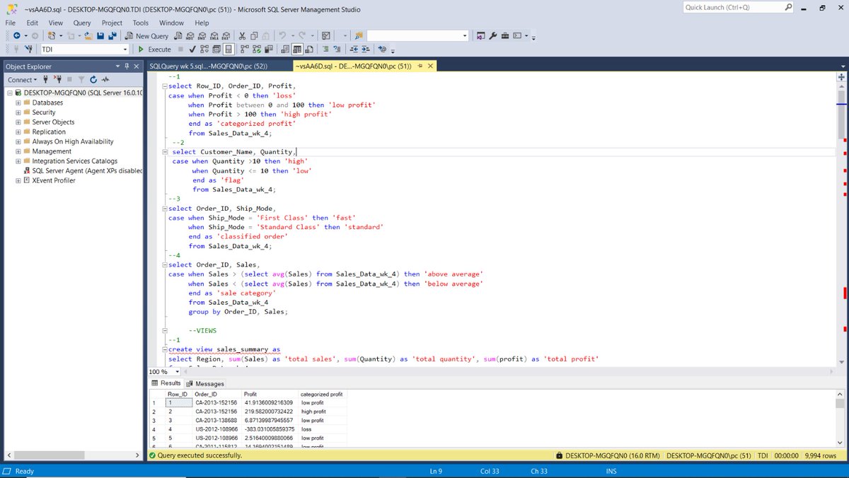 JanetChinatu's tweet image. This SQL Learning Journey is progressing day by day😍
I worked on SQL Case statement, Views, Advanced SQL, Windows Functions, CTEs. Thank you always @TDataImmersed @JacobAjala @DabereNnamani @SQLServer
#TDI
#SQL
#sqllearning