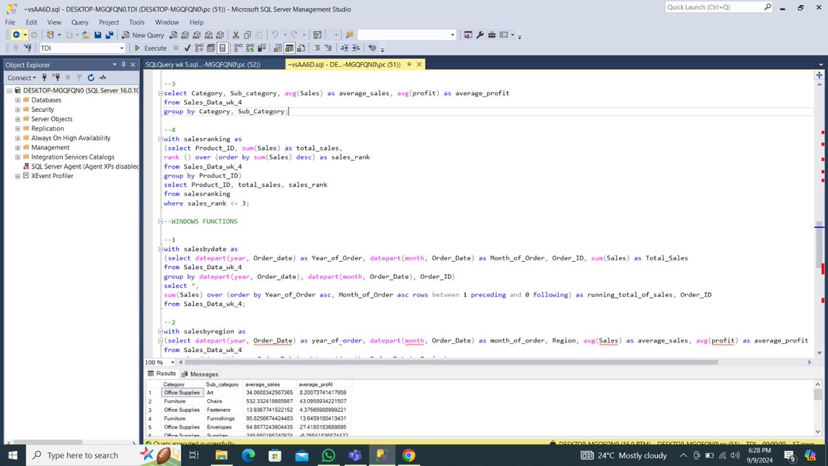 JanetChinatu's tweet image. This SQL Learning Journey is progressing day by day😍
I worked on SQL Case statement, Views, Advanced SQL, Windows Functions, CTEs. Thank you always @TDataImmersed @JacobAjala @DabereNnamani @SQLServer
#TDI
#SQL
#sqllearning